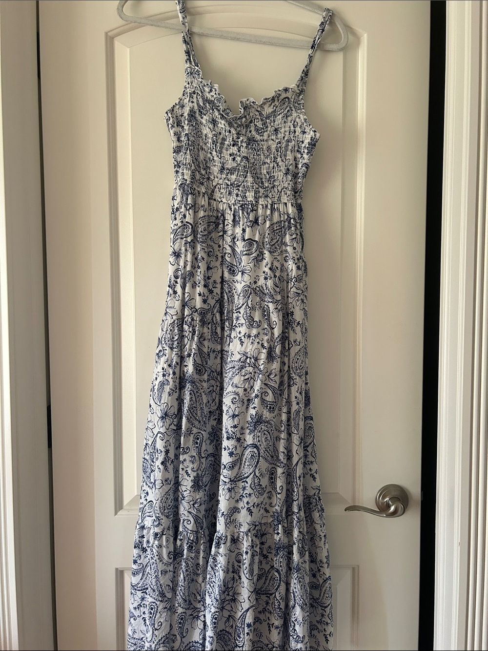 Ultra Flirt White and Blue Paisley Maxi Dress